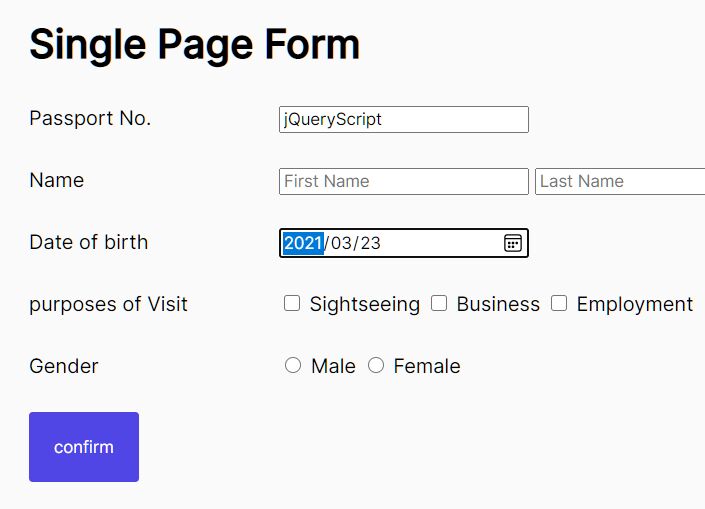 Single Page Signup Form Plugin In jQuery