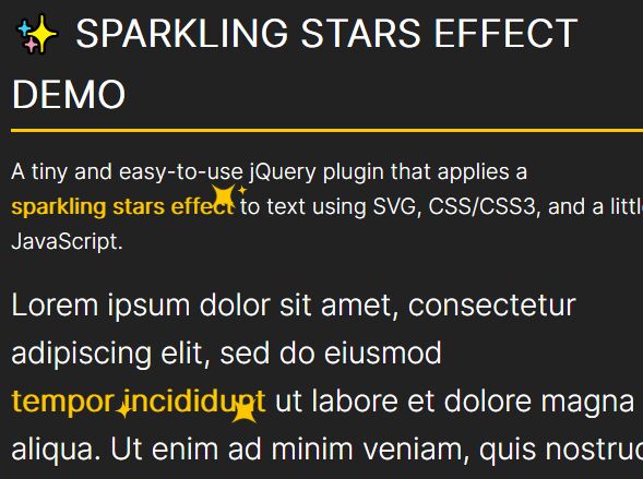 Sparkling Effect On Text Using jQuery - SparklingStars.js