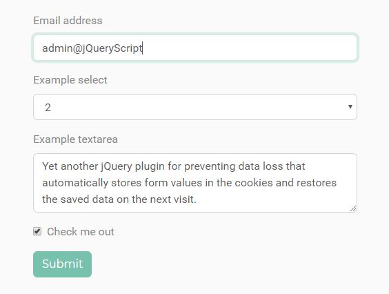 Auto Store Form Values Using Cookies - jQuery inputStore