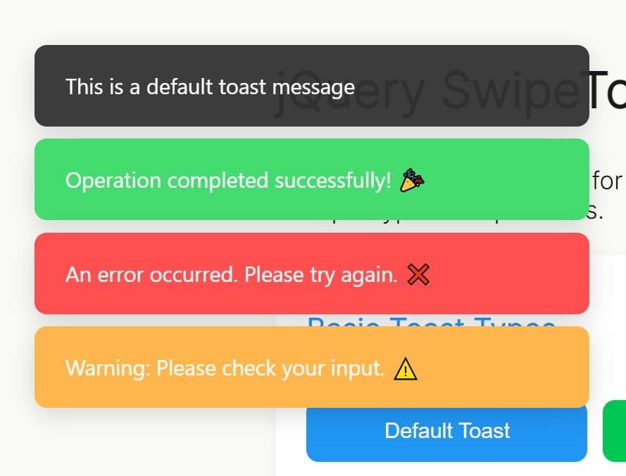 Swipe-to-Dismiss Toast Notification Plugin - jQuery swipetoast