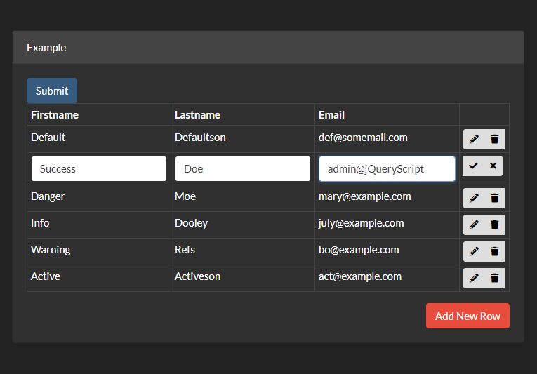 Dynamic Table Row Editing And Creation Plugin For Bootstrap 4 - Bootstable