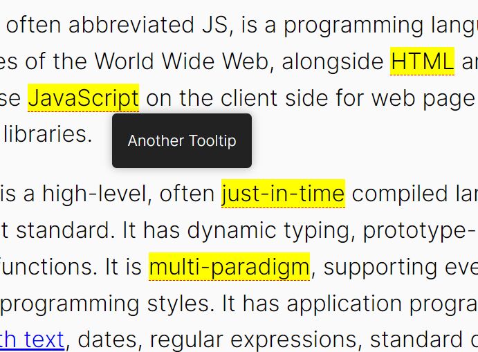 Minimal Custom Tooltip With Text Highlighting - jQuery Tooltip.js