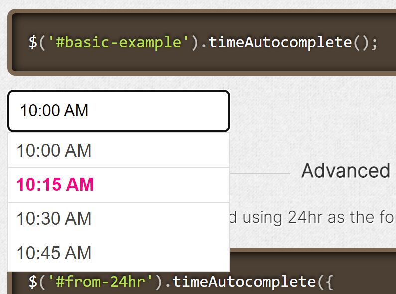 User-friendly Time Picker With Autocomplete - jQuery timeAutocomplete