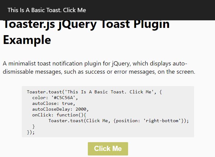 Minimalist jQuery Toast Notification Plugin - Toaster.js