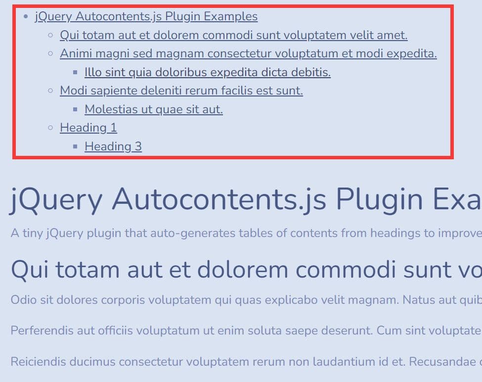 Automatic Table of Contents with jQuery - Autocontents.js