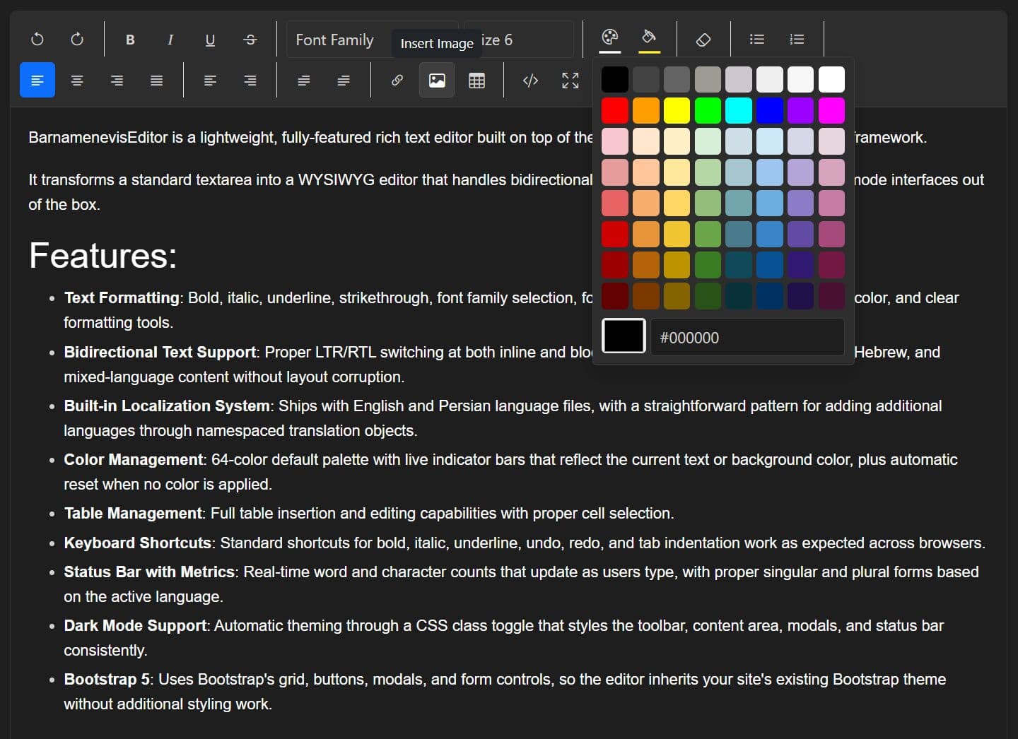 Full-featured WYSIWYG Editor with RTL Support - BarnamenevisEditor