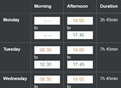 Tiny Time Duration Calculator Plugin - Worked Hours Grid