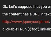 Tiny jQuery Plugin To Parse URLs Within Text - Linkalize