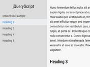 Generate Fixed Table Of Contents With Scrollspy - jQuery createTOC