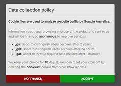 GDPR and Cookie Consent Modal for Google Analytics - jQuery CookieKit